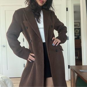 Elegant Brown Double-Breasted Women's Coat